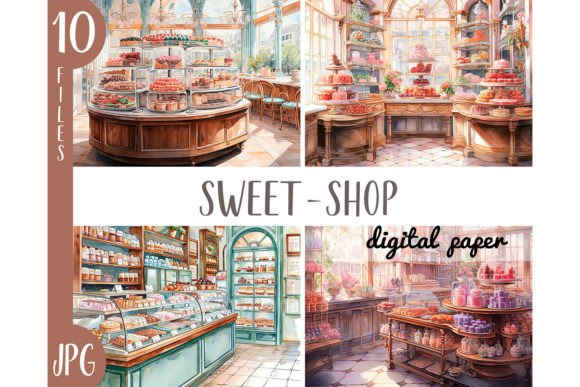 Download Watercolor Sweet Shop- Candy Store JPG - Premium Bundle