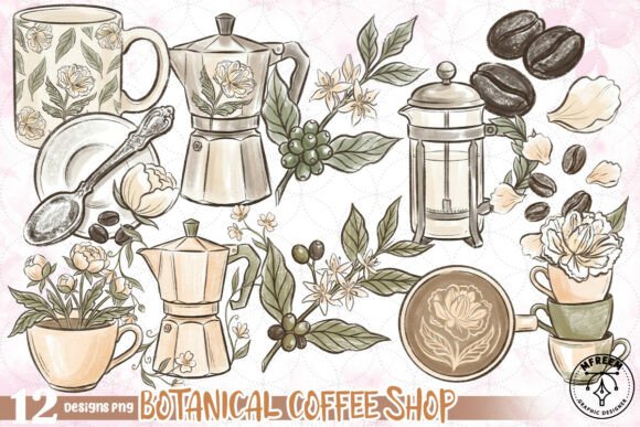 Download Botanical Coffee Shop PNG - Premium Resources