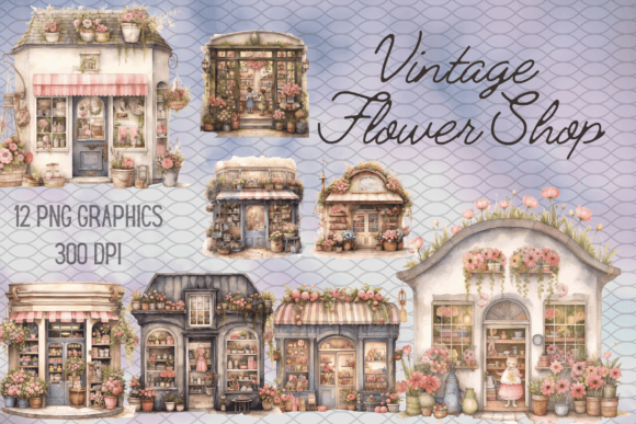 Download Vintage Flower Shop Watercolor Graphics - Premium Resources